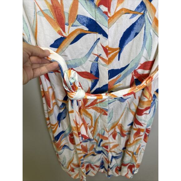Tommy Bahama Midi Dress M Sleeveless Tie Waist White Floral Tropical Hawaii - Picture 4 of 9